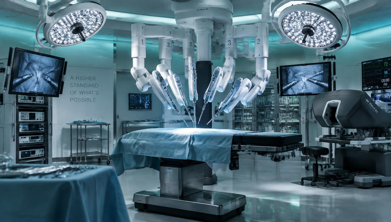 Centro cirúrgico com robô da Vinci para cirurgia robótica